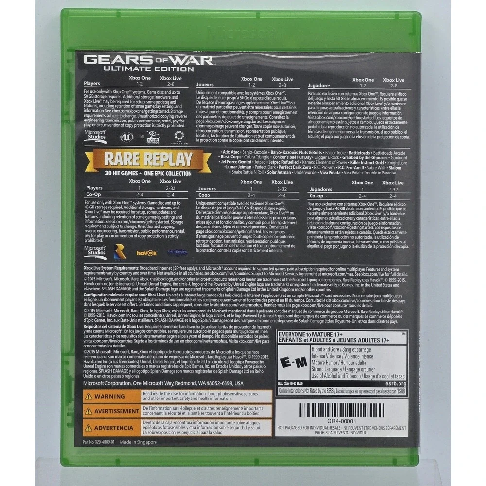 Gears of War: Ultimate‎ Edition & Rare Replay Xbox One - Complete W/ Sticker